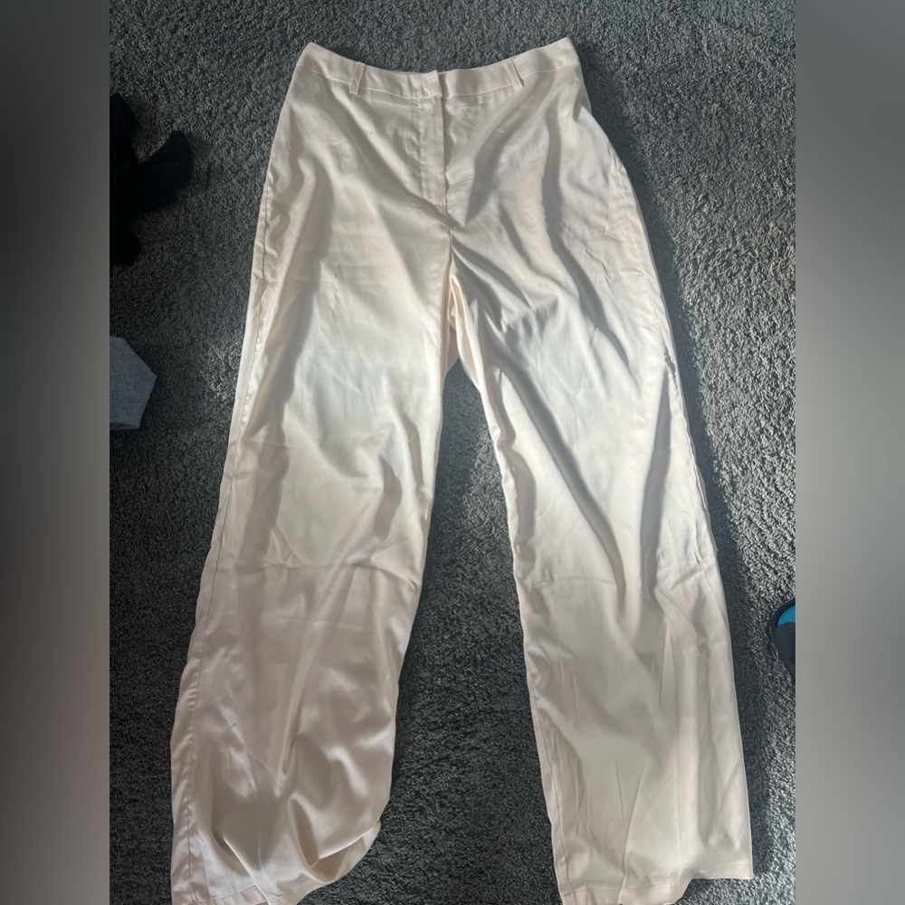 Champagne, silk trousers